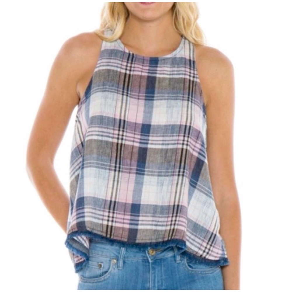 Bella Dahl Plaid Linen Tank XS
